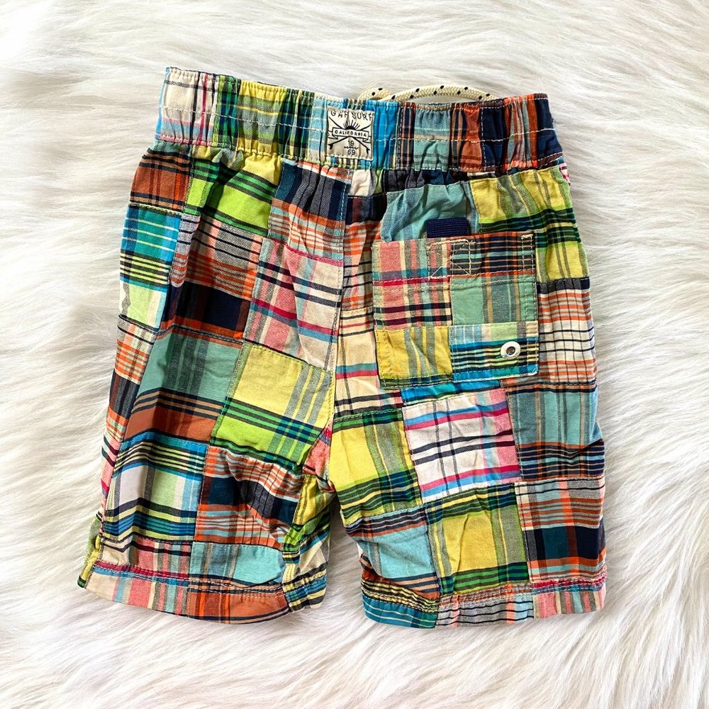 Gap Kids Boys Madras Plaid Patchwork Swim Trunks - Picture 2 of 3